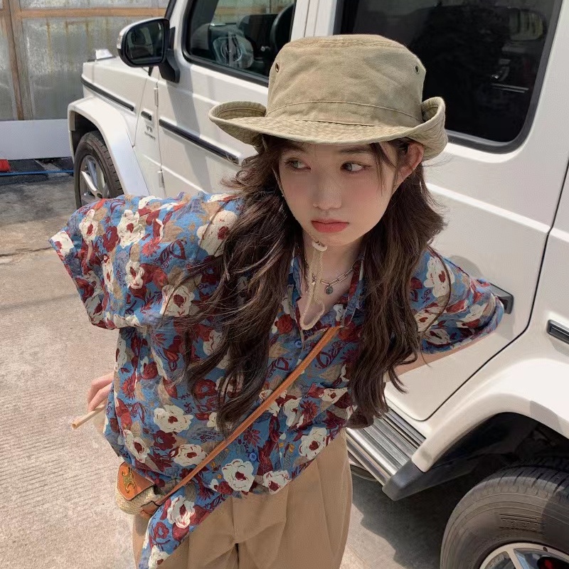 Áo sơ mi SUXI tay ngắn dáng rộng phong cách cổ điển thời trang mùa hè dành cho nữ