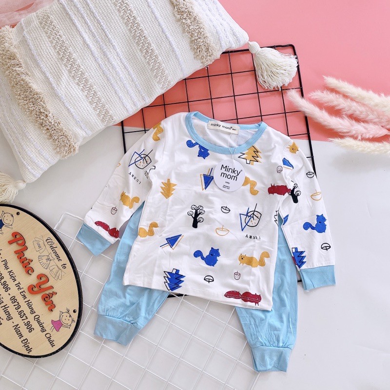 Sale !!! Bộ Dài Tay Minky Mom Họa Tiết Động Vật Nền Trắng Dễ Thương Cho Bé (1237)