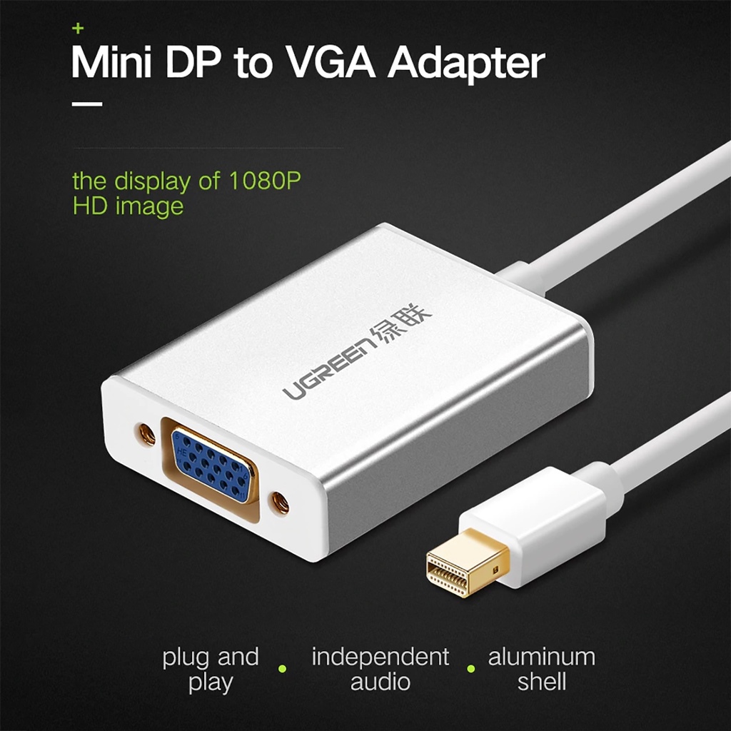 Cáp Mini Displayport Sang VGA  MiniDP to VGA UGREEN 10403 - Thunderbolt To VGA - Hàng Chính Hãng