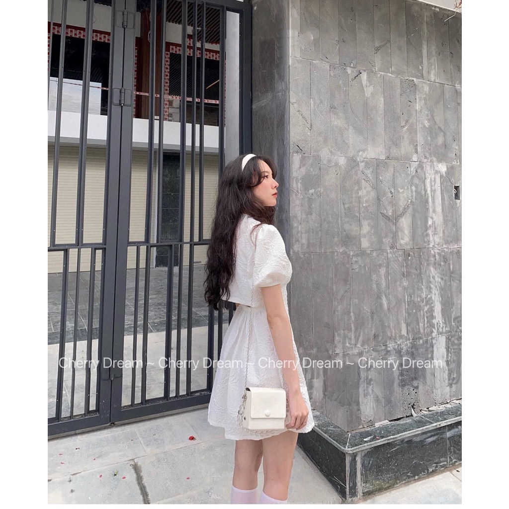 Váy gấm mềm 2 lớp cut out lưng chun, đầm tiểu thư 2022