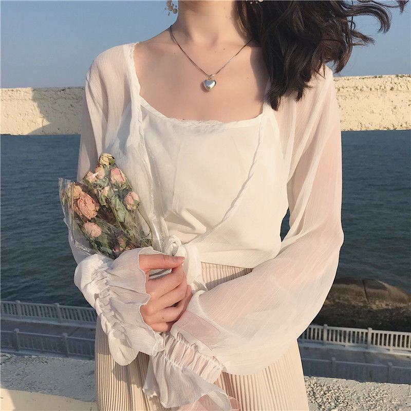 Áo khoác cardigan vải voan tay phồng thiết kế thanh lịch cho nữ F802
