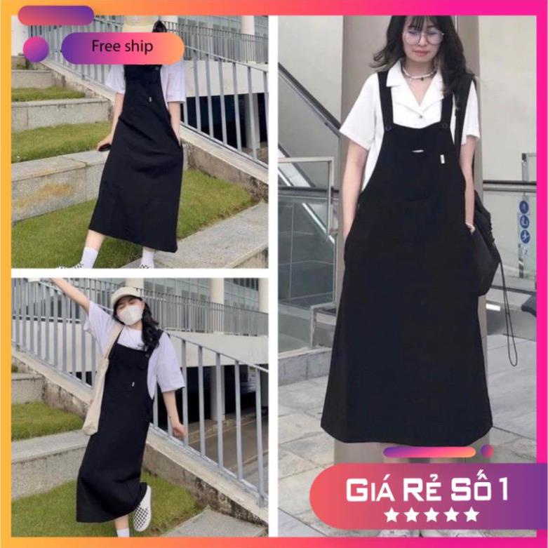 [Xả kho] Váy Yếm Đen Dáng Dài Phong Cách Hàn Quốc Siêu Xinh (Hàng Sẵn)