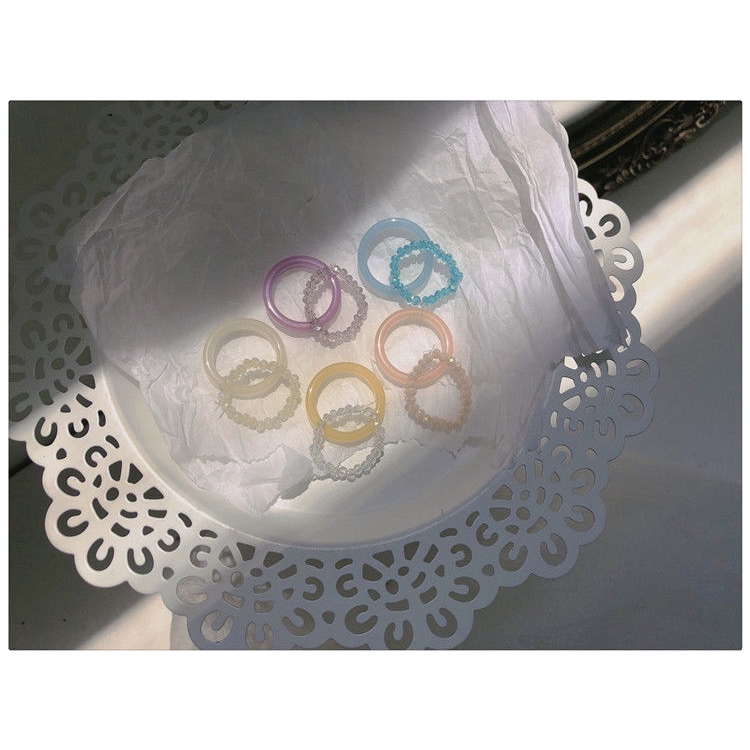 Set Nhẫn Hai Lớp Đính Hạt Nhựa Resin Màu Sắc Tươi Tắn Thời Trang 22434