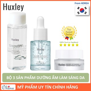 Bộ 3 Sản Phẩm Dưỡng Ẩm, Làm Sáng Da Huxley Mini (Toner - Serum Grab Water - Fresh and More Cream)