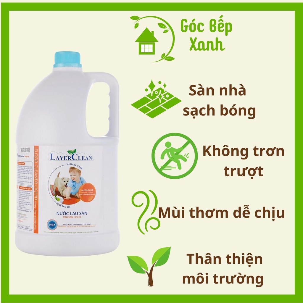 Nước lau sàn hữu cơ Layer Clean an toàn cho bé Quế Gió biển Chai 5 Lít