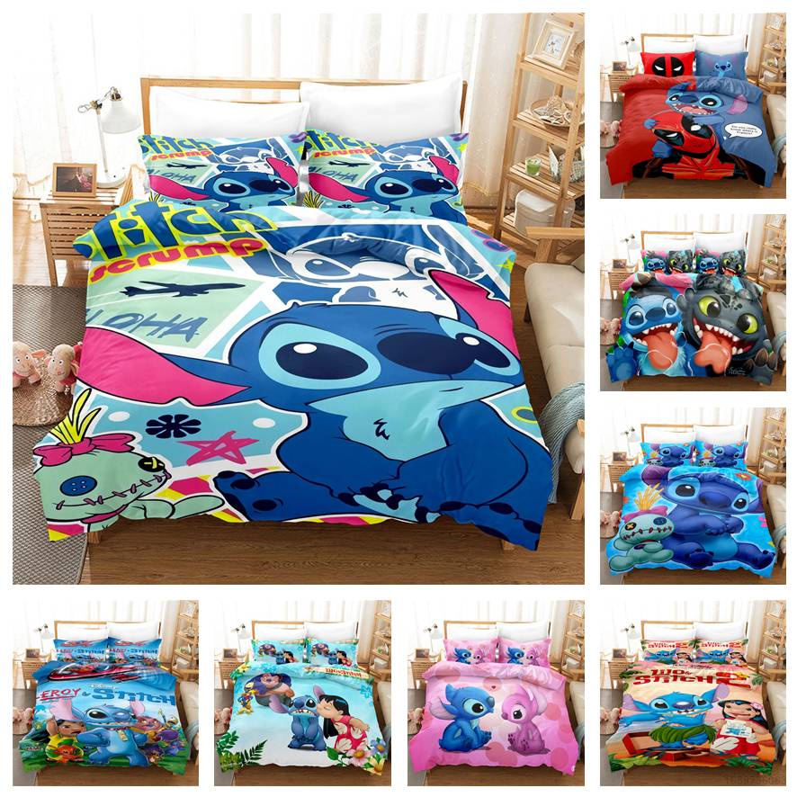 Bộ Chăn Ga Và Vỏ Gối In Hình LILO Và STITCH Dễ Thương
