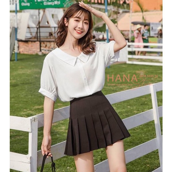 Chân váy tennis xếp ly ngắn xòe bản to có quần trong  cạp lưng cao khóa sườn màu đen vải Vitex dày mềm đi biển công sở