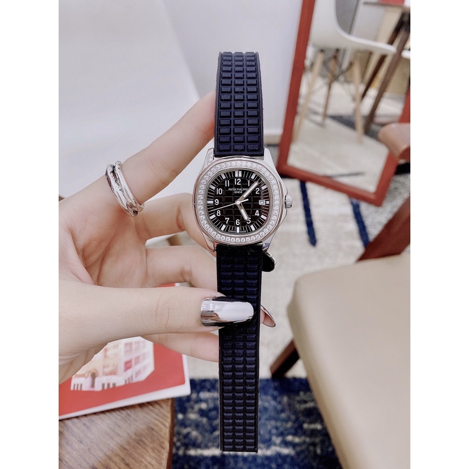 Đồng hồ Nữ patex vành đá cao cấp loại đẹp chạy pin máy nhật dây cao su