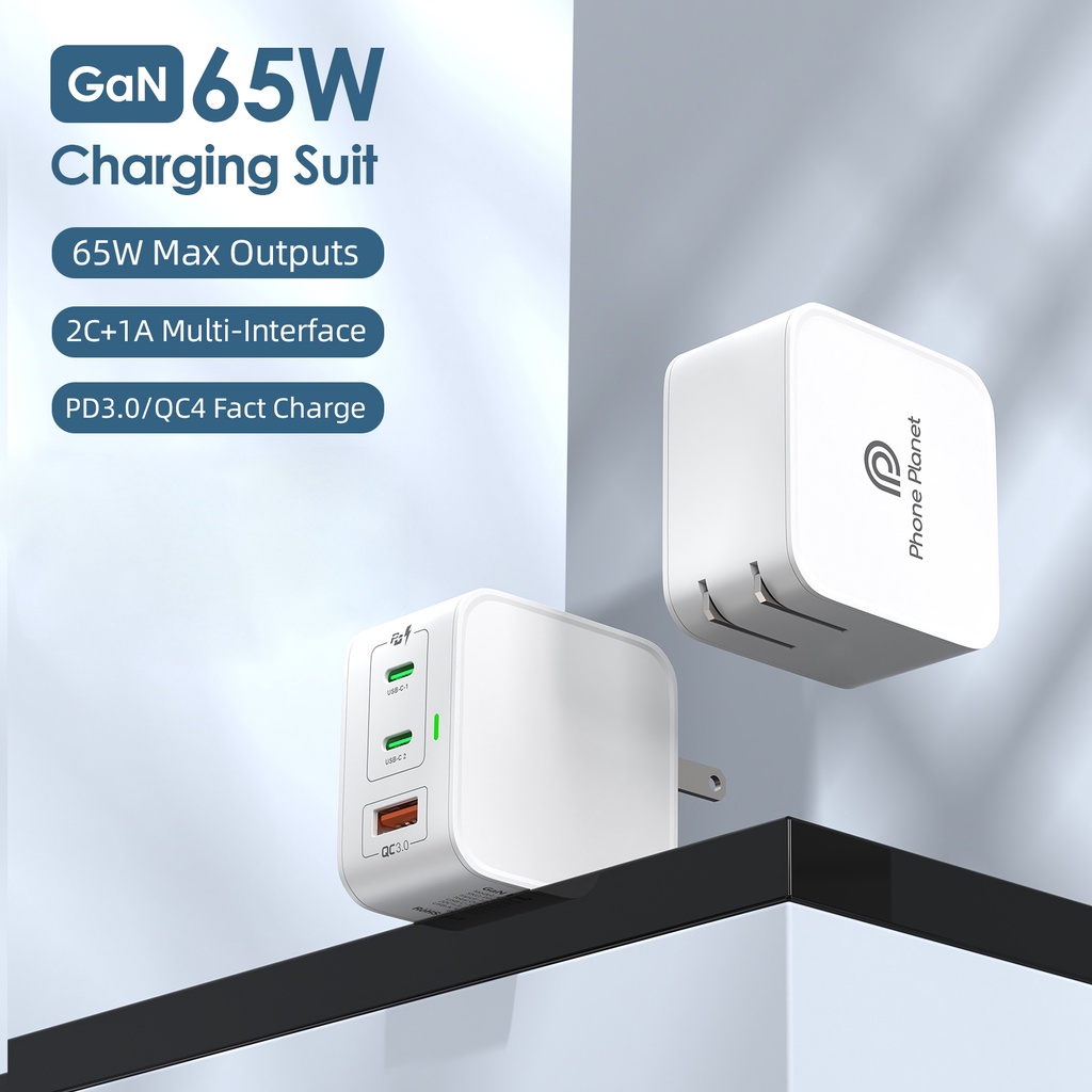 Củ Sạc Phone Planet GaN 65W USB Type C QC4.0 PD3.0 Cốc sạc nhanh Cho iphone 12/13/14 Pro Max Macbook