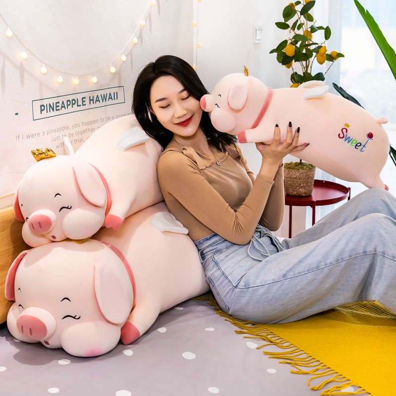 Gấu Bông Heo Vương Miệng Nằm - Gối Ôm Heo Nằm size to 1m2 siêu mềm mịn đàn hồi đa chiều - Gấu Bông nhập khẩu cao ấp