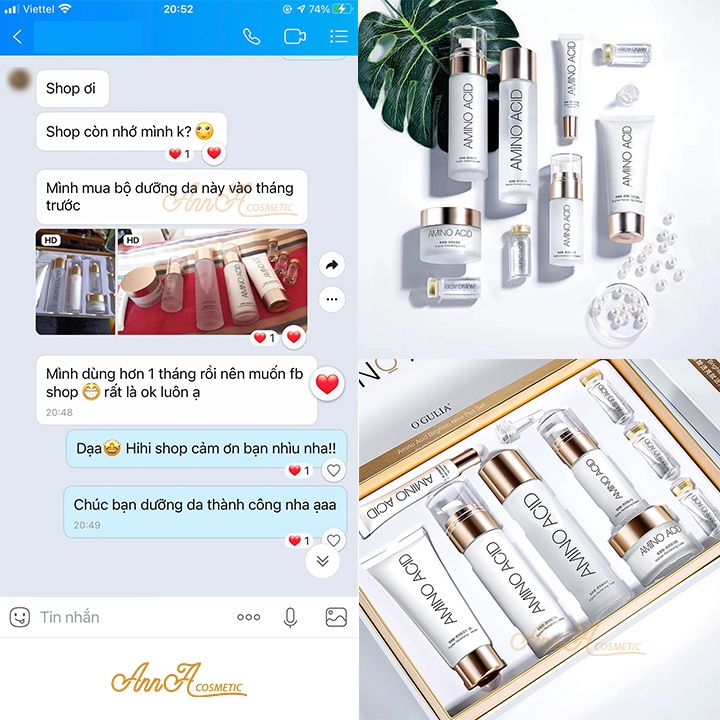 Bộ chăm sóc da skincare cho da dầu mụn Amino Acid Ogulia, bộ mỹ phẩm nội địa trung dưỡng trắng mờ thâm Mụn Set 9 Món