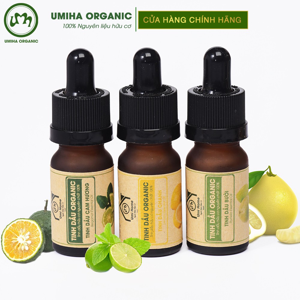 Combo 3 lọ Tinh Dầu UMIHA gồm - Bưởi, Chanh, Cam Hương (10mlx3) - Hữu cơ nguyên chất