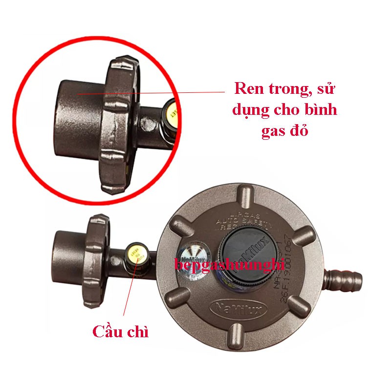 Van điều áp Namilux NA-337S/1, Sử dụng cho bình gas đỏ, tặng dây 3 lớp VN