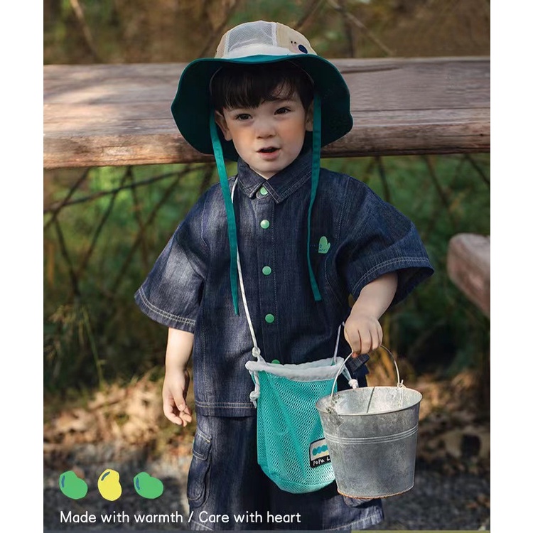 Bộ Áo Thun Cotton + Quần Short Denim Màu Trơn In Chữ Phong Cách Hàn Quốc Thời Trang Mùa Hè Cho Bé Trai