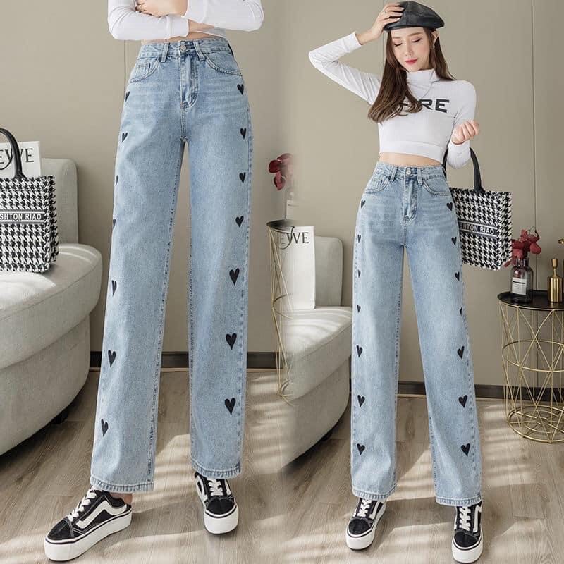Quần Jean ống Rộng Trái Tim Bigsize Nam Nữ