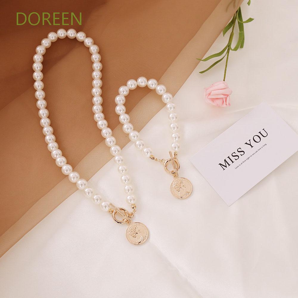 Bộ vòng cổ/vòng đeo tay DOREEN T đính ngọc trai họa tiết đồng xu sang trọng cho phái nữ