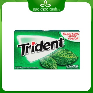 kẹo singum bạc hà xanh lá không đường Trident - 15 thanh/hộp - Nhập khẩu Mỹ chinh hãng