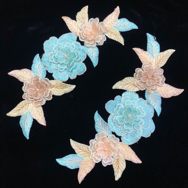 Cặp hoa thêu xanh 35cm