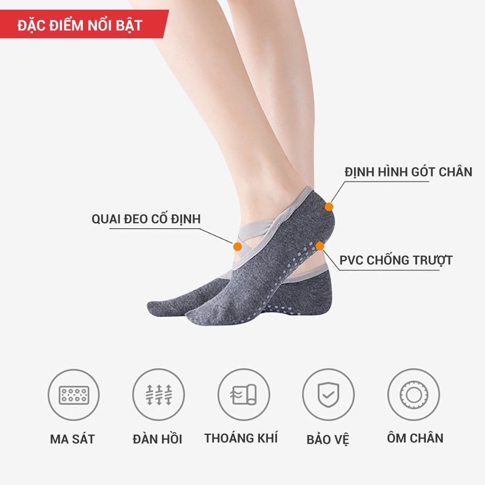 Tất - Vớ Tập Yoga , barre , pilates quai chéo thấm mồ hôi gắn hạt silicon chống trơn trượt quai chéo kín ngón