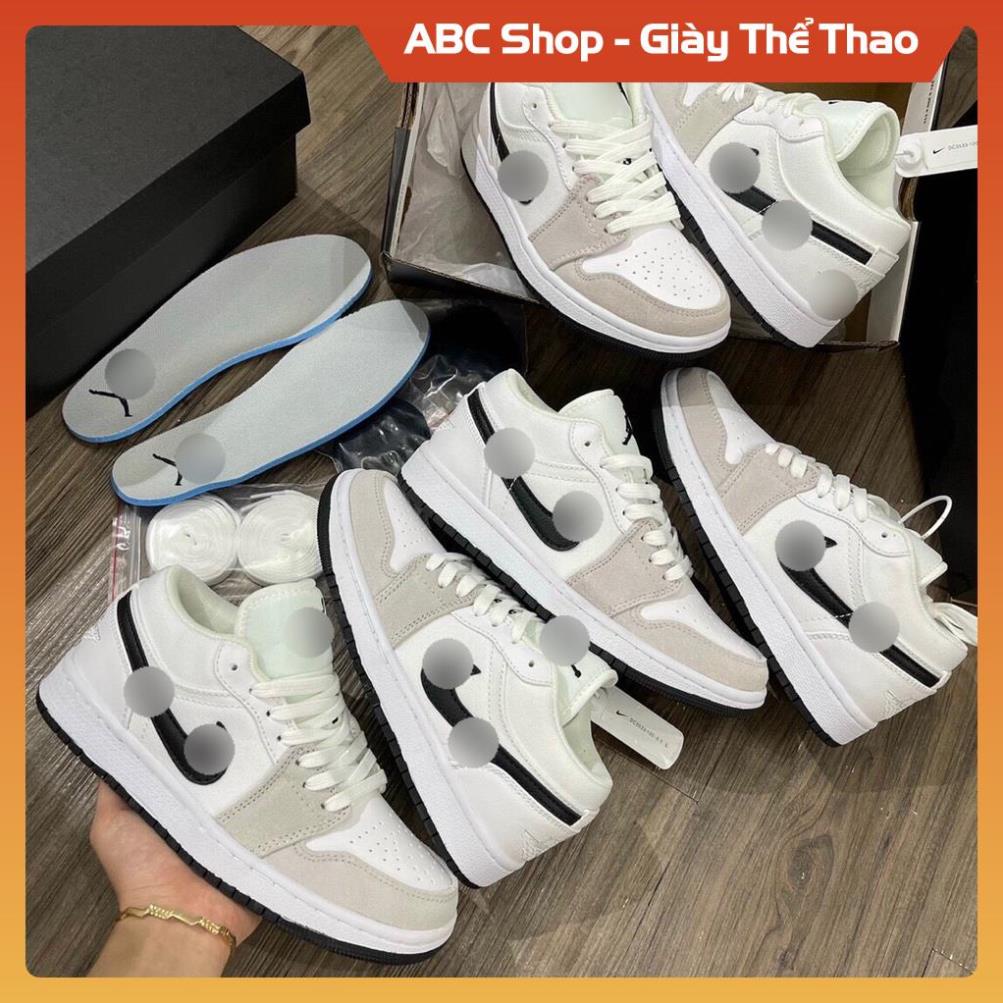 Giày Jd1 trắng xám ghi nhạt móc đen thấp cổ, Giầy JD1 Sneaker Low xám ghi nhạt da lộn
