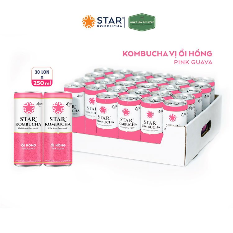 Thùng 30 lon trà Star Kombucha thức uống lên men tự nhiên vị Ổi Hồng/Pink Guava (Sample)