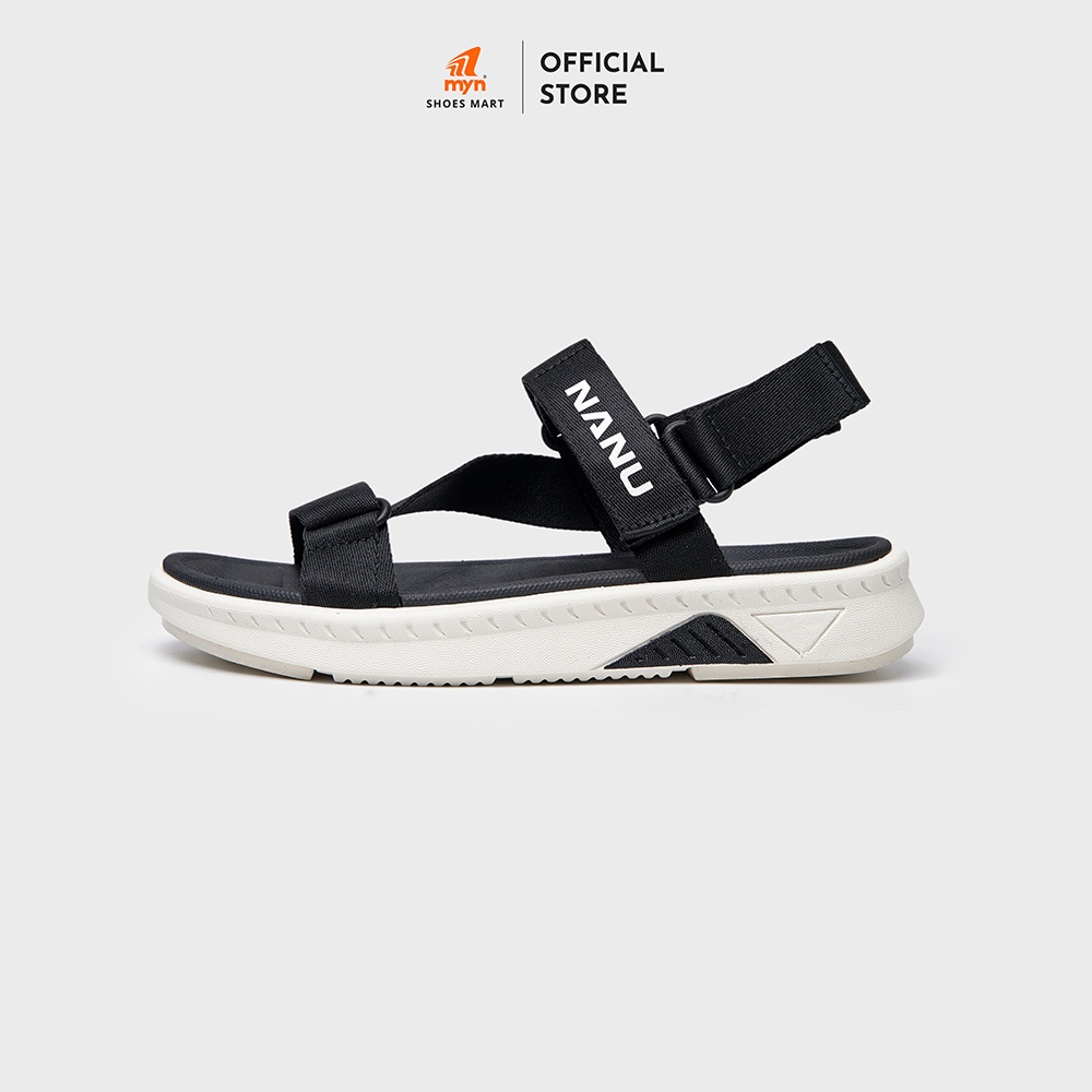 Giày Sandal nam nữ Nanu 08 Black White 2 quai phối chéo quai hậu tháo rời, đế EVA phylon