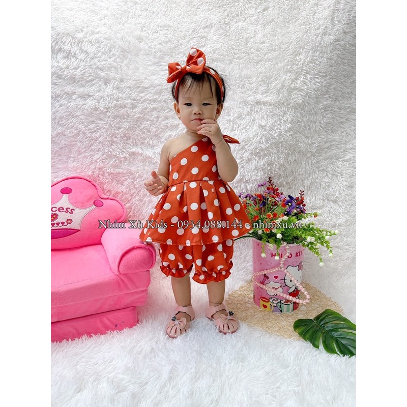 SET CHẤM BI CAM LỆCH VAI CHO BÉ (4-18kg)