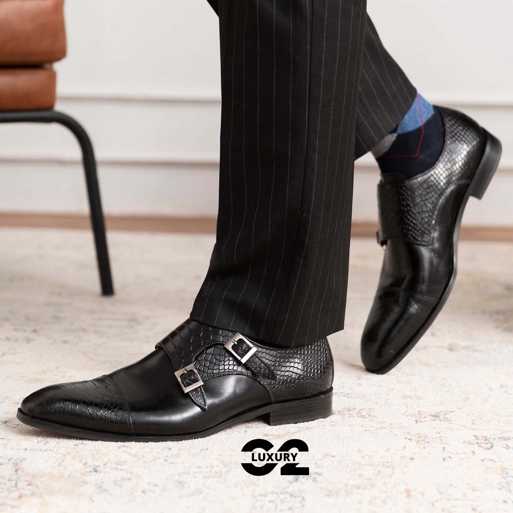 Giày nam Double Monstrap Cao cấp full size màu Đen , Nâu thời trang