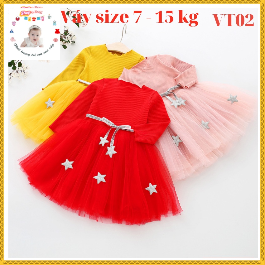 Váy thu đông bé gái  họa tiết đính ngôi sao xinh xắn dành cho bé 1-4 tuổi VT02