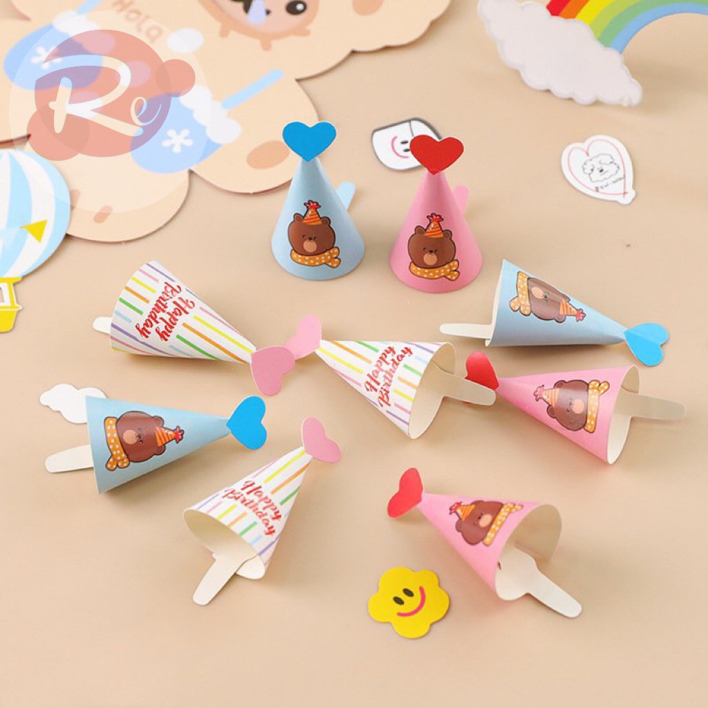 [SIÊU RẺ❤️] – set 9 mũ sinh nhật mini - Trang trí bánh sinh nhật bánh kem