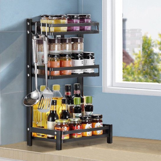 Kệ đựng gia vị đa năng INOX -  sơn tĩnh điện ĐEN  💗TĂNG KÈM GIÁ DAO THỚT, ĐŨA THÌA - SƠN TĨNH ĐIỆN CAO CẤP [ HÀNG TẾT] ] | BigBuy360 - bigbuy360.vn