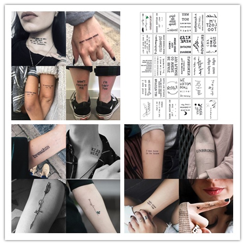 Set 30 Tấm Hình Xăm Dán Tạm Thời Chống Nước Lâu Trôi In Chữ Tiếng Anh Và Bướm Phong Cách Hip Hop Cho Nam Và Nữ