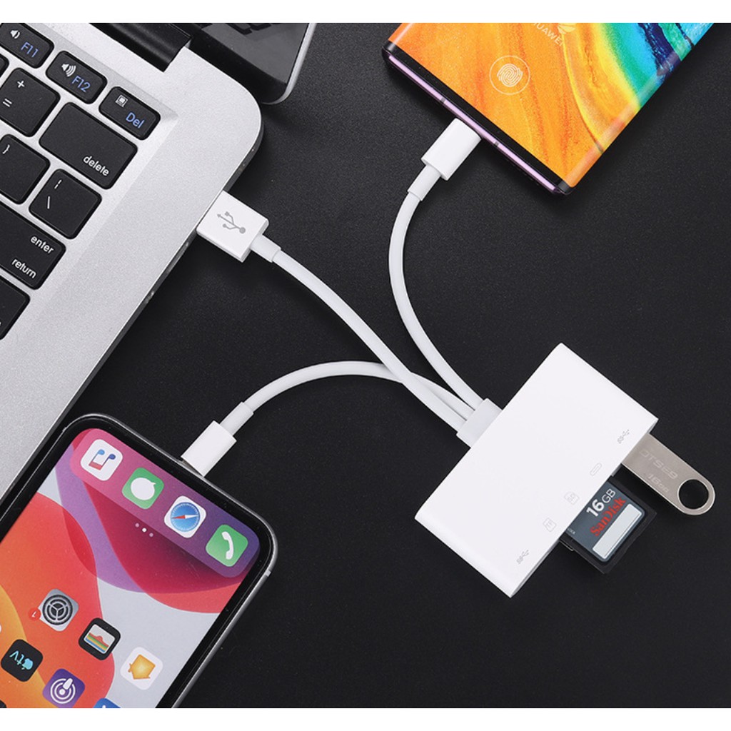 Đầu đọc thẻ nhớ SD. đầu lọc thẻ nhớ. cáp OTG kiêm đầu chuyển đổi usb cho iphone type c đa năng tự động kết nối.