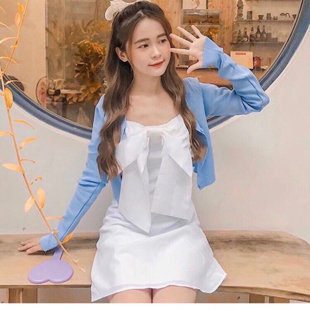 ❤️ Đầm 2 Dây Trắng Nơ Ngực