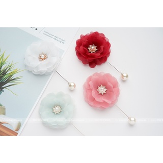 Hoa cài áo - Tag hoa voan cài áo - Hoa vải cài áo handmade