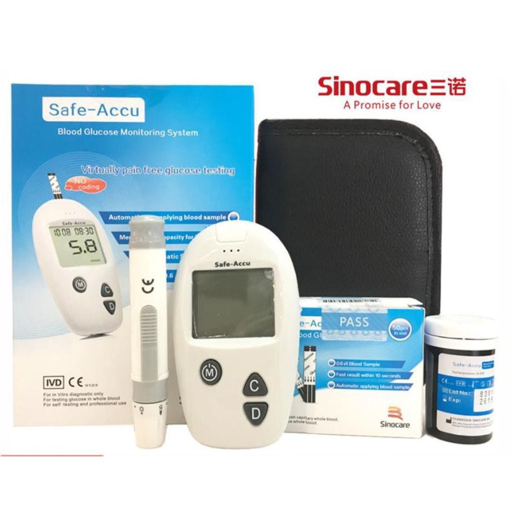 Combo Máy tiểu đường Safe Accu,Tặng 100 test và 100 kim, có tem niên phong, nhã