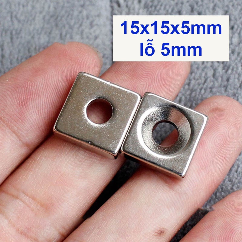 Nam châm đất hiếm lỗ vít 15x15x5mm lỗ vát 5mm