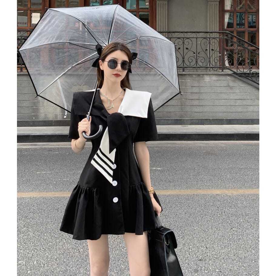 Women's Summer New Black Panel Bubble Skirt