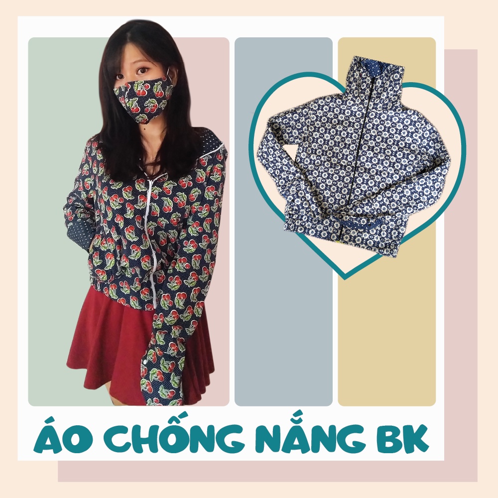 Áo Chống Nắng Hoa 2 Mặt 100% Cotton chống tia UV Hàng Tốt - Kèm 2 Khẩu Trang