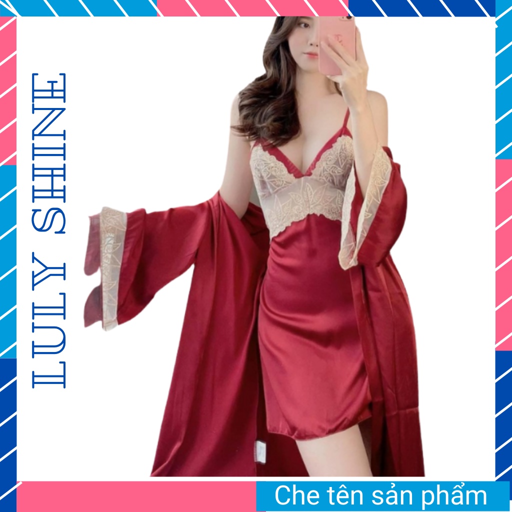 Sét áo choàng ngủ, váy ngủ lụa cao cấp đầm mặc nhà sexy quyến rũ V01