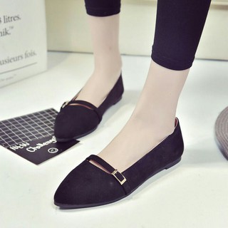 Giày búp bê nhung bệt dây khóa NEW