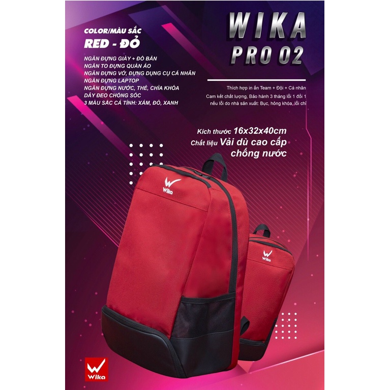 BALO WIKA PRO 02 , Balo Du Lịch , Balo Thể Thao , Balo lap top