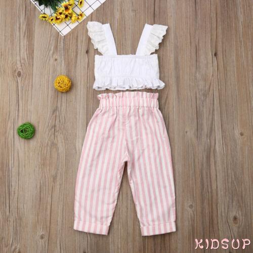Set áo crop top + quần Legging kẻ sọc dễ thương cho bé gái