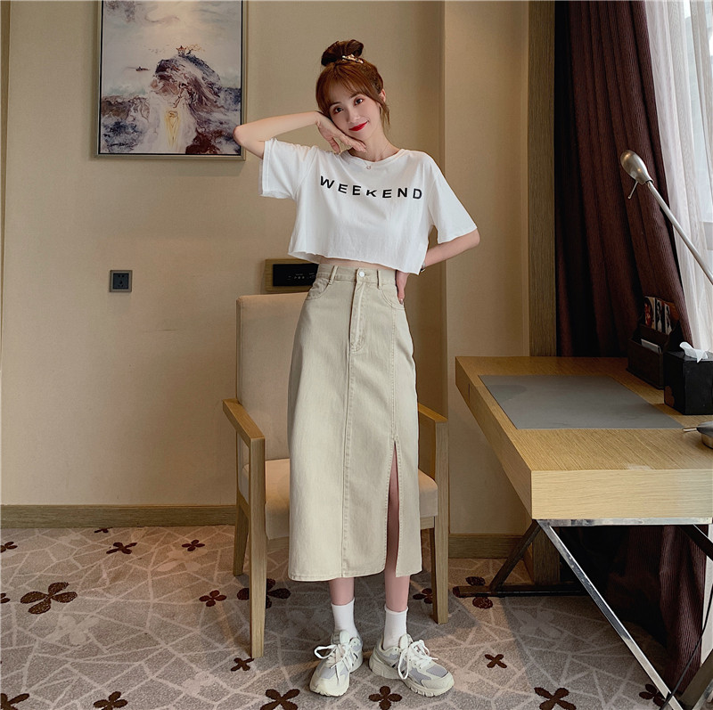 Xiaozhainv Chân váy denim xẻ tà thời trang Hàn Quốc cho nữ | BigBuy360 - bigbuy360.vn