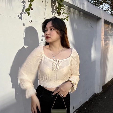 Áo croptop kiểu tay dài bigsize bo chun buộc nơ trước ngực MUP BIGSIZE AC06l