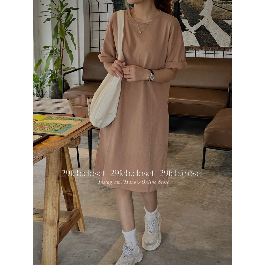 [Ảnh thật/Video] Váy suông trơn cotton dáng dài tay lỡ oversize tag 3158- 29feb.closet - V4