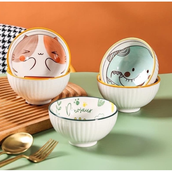 Bộ 6 bát sứ hình con vật ngộ nghĩnh sinh động bắt mắt dày dặn hàng loại 1 kèm hộp đi tặng hay dùng siêu sang Giko