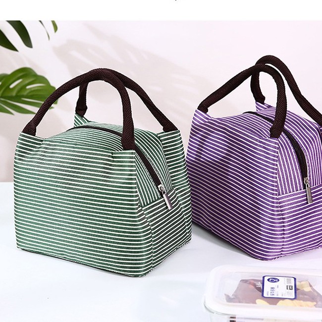 Túi đựng hộp cơm, túi giữ nhiệt thức ăn sọc ngang (size 23x11x17cm)