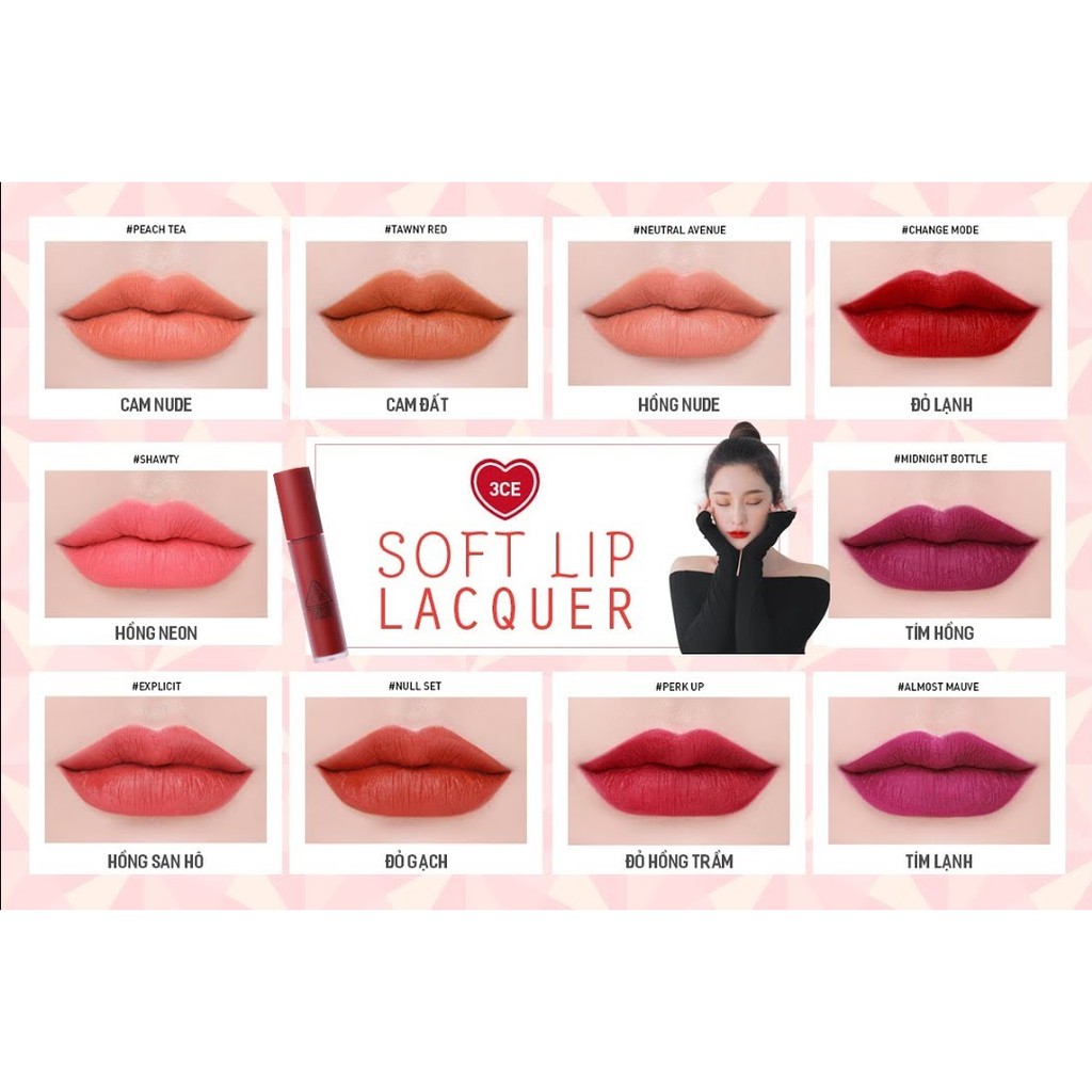 Son kem lì 3CE Soft Lip Lacquer | Thế Giới Skin Care
