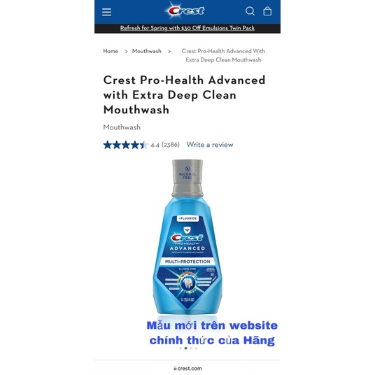 Nước súc miệng Crest Pro-Health Advanced with Extra Deep Clean 1 Lít (Mỹ)